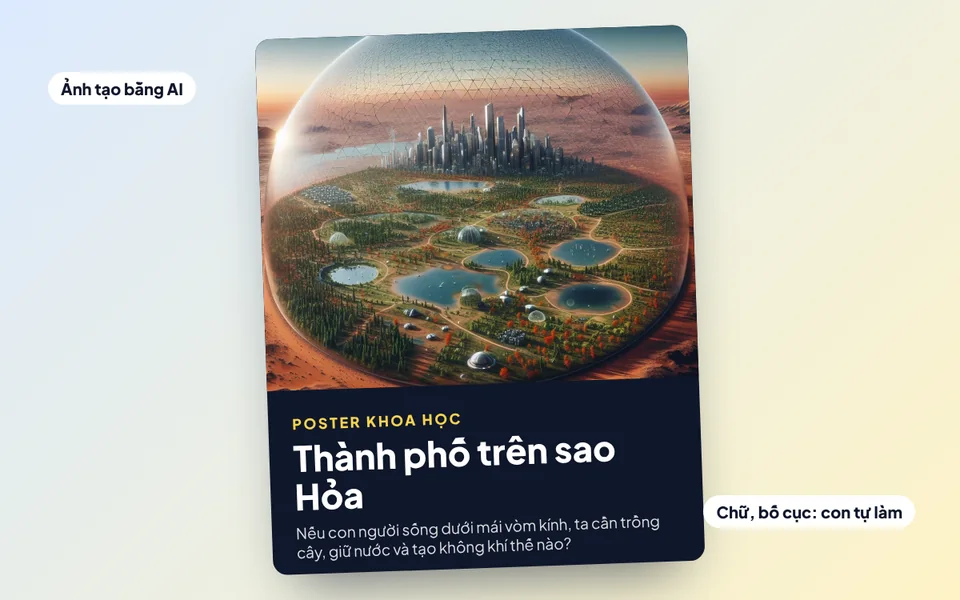 Trí tuệ nhân tạo: Poster khoa học: tranh tạo bằng AI, chữ và bố cục con tự làm